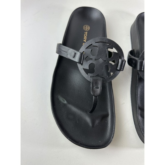 Tory Burch Miller Cloud Sandal Black Leather Flip Flops Women’s Size 8 Sandals - Picture 3 of 12